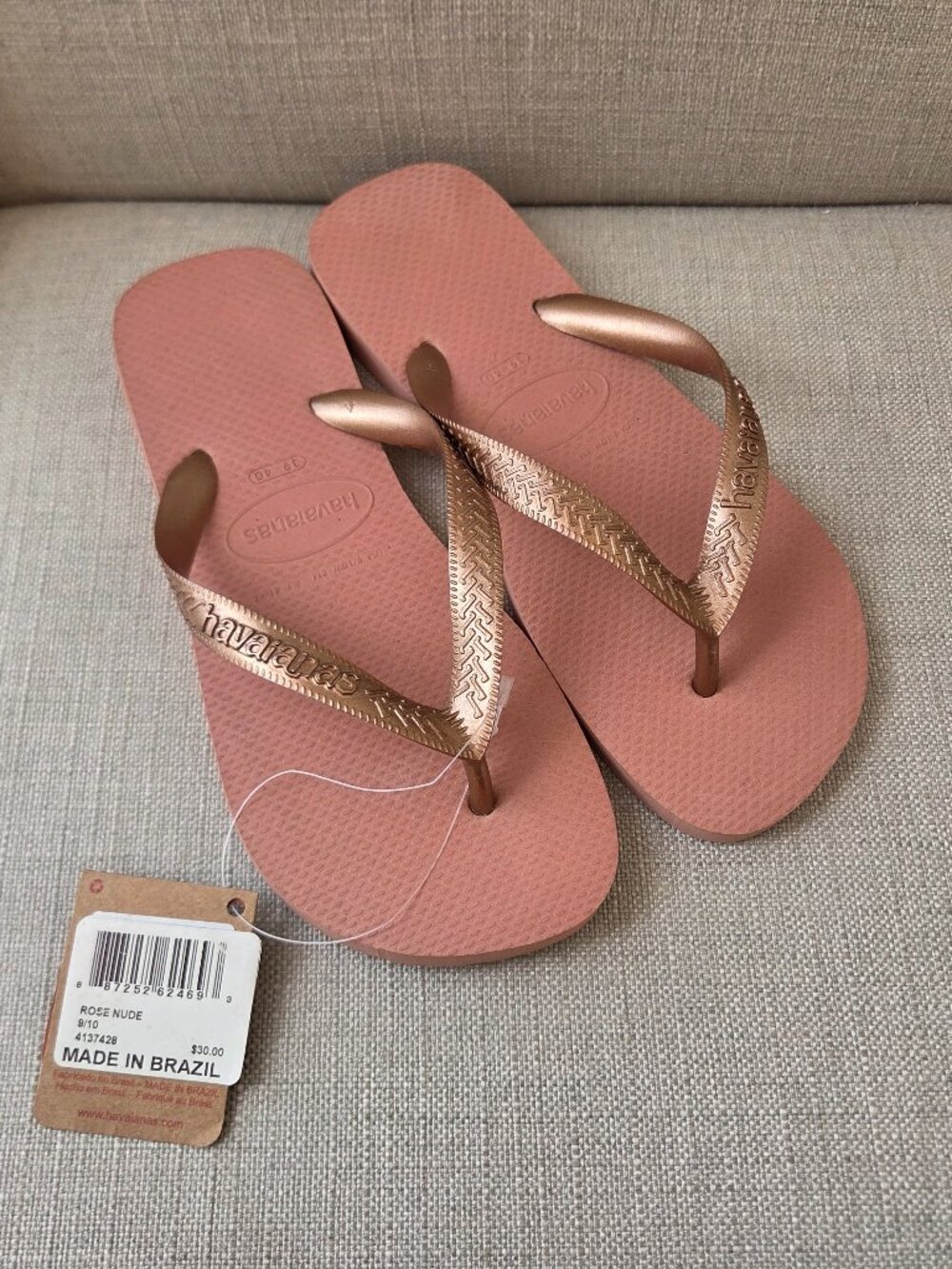 Havaianas Rose Nude Flip Flop Sandals Size 9 / 10 EU 39 - 40 New Summer Coastal